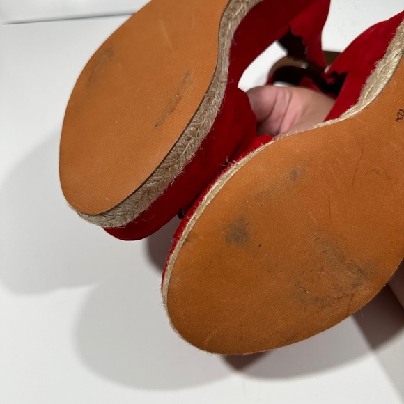 CHLOE [ Womens 39 ]‎ lauren Scalloped Suede Espadillas Platform Shoes in Red - Picture 13 of 15